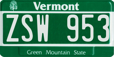 VT license plate ZSW953