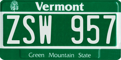 VT license plate ZSW957
