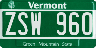 VT license plate ZSW960
