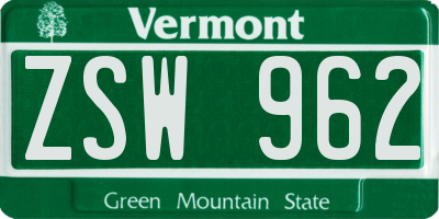 VT license plate ZSW962