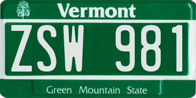 VT license plate ZSW981