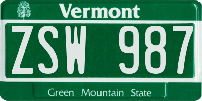 VT license plate ZSW987