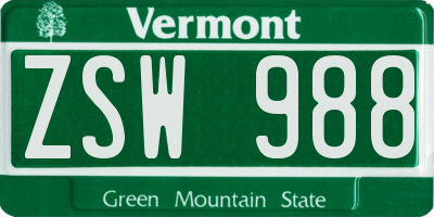 VT license plate ZSW988