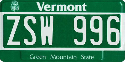 VT license plate ZSW996
