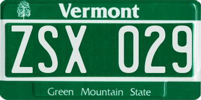 VT license plate ZSX029