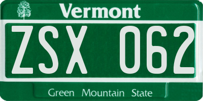VT license plate ZSX062