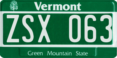 VT license plate ZSX063