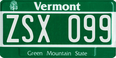 VT license plate ZSX099