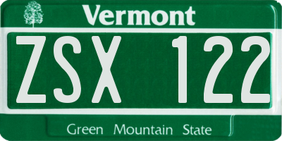 VT license plate ZSX122