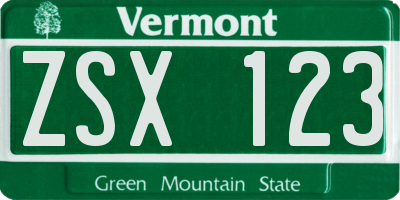 VT license plate ZSX123