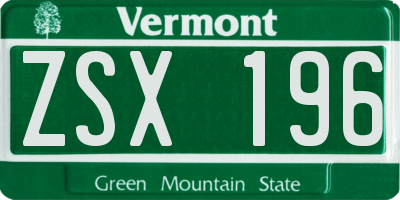 VT license plate ZSX196