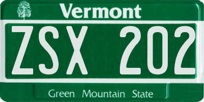 VT license plate ZSX202