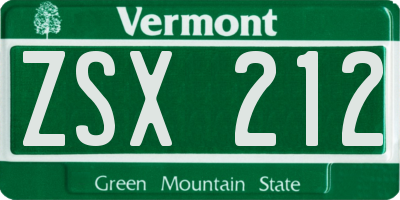 VT license plate ZSX212