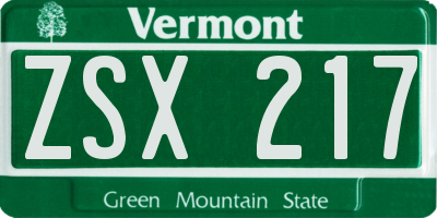 VT license plate ZSX217