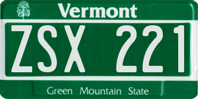 VT license plate ZSX221