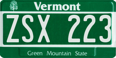VT license plate ZSX223