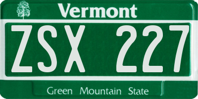 VT license plate ZSX227