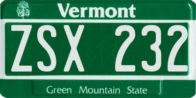 VT license plate ZSX232