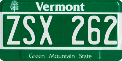 VT license plate ZSX262