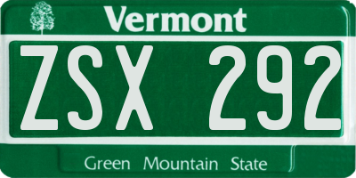 VT license plate ZSX292