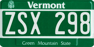 VT license plate ZSX298