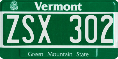 VT license plate ZSX302
