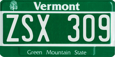 VT license plate ZSX309