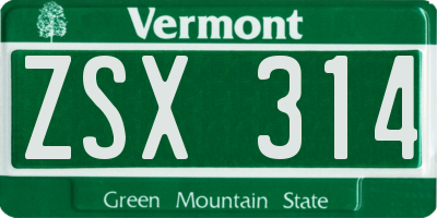 VT license plate ZSX314
