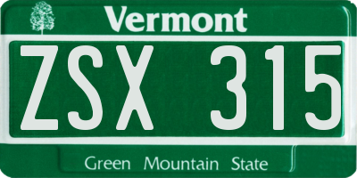 VT license plate ZSX315
