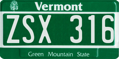 VT license plate ZSX316