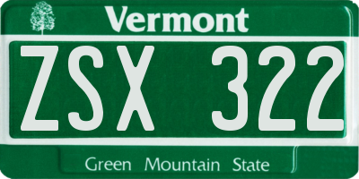 VT license plate ZSX322