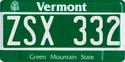 VT license plate ZSX332