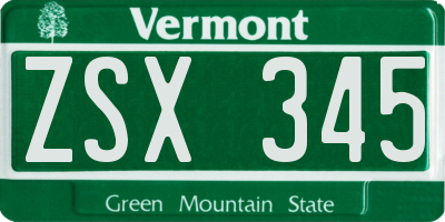 VT license plate ZSX345