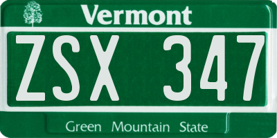 VT license plate ZSX347