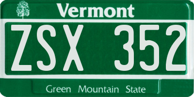 VT license plate ZSX352