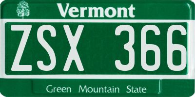 VT license plate ZSX366