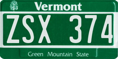 VT license plate ZSX374