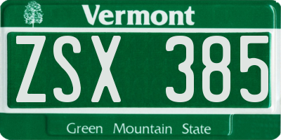VT license plate ZSX385