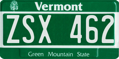 VT license plate ZSX462