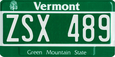 VT license plate ZSX489