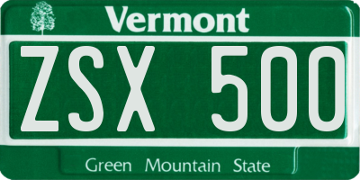 VT license plate ZSX500