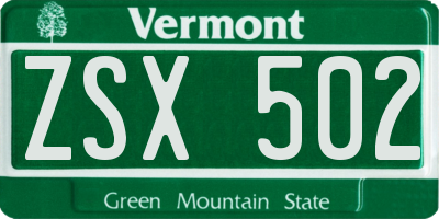 VT license plate ZSX502