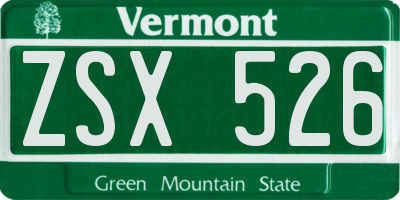 VT license plate ZSX526