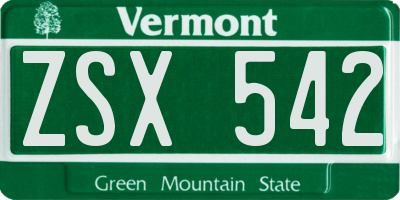 VT license plate ZSX542