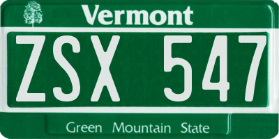 VT license plate ZSX547
