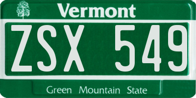 VT license plate ZSX549