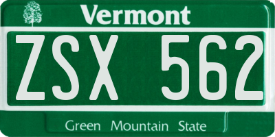 VT license plate ZSX562