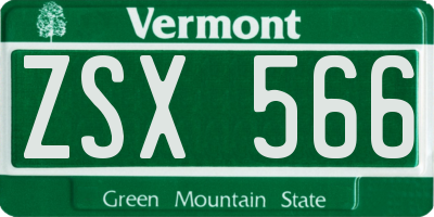 VT license plate ZSX566