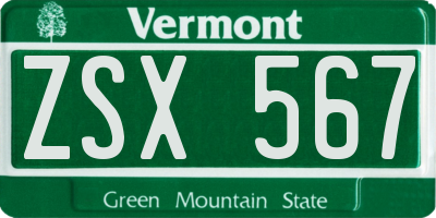 VT license plate ZSX567