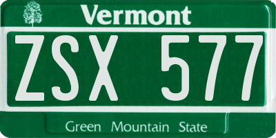 VT license plate ZSX577